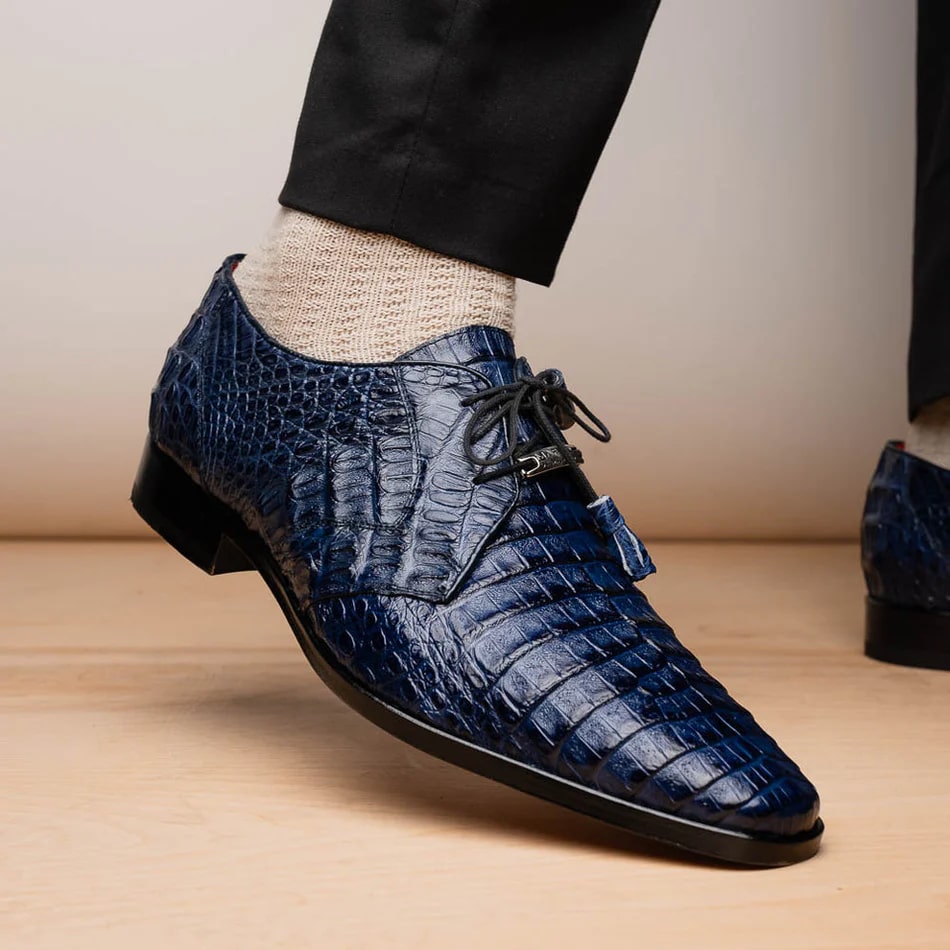 Marco Di Milano Lacio Men's Shoes Navy Exotic Crocodile Derby Oxfords - 6