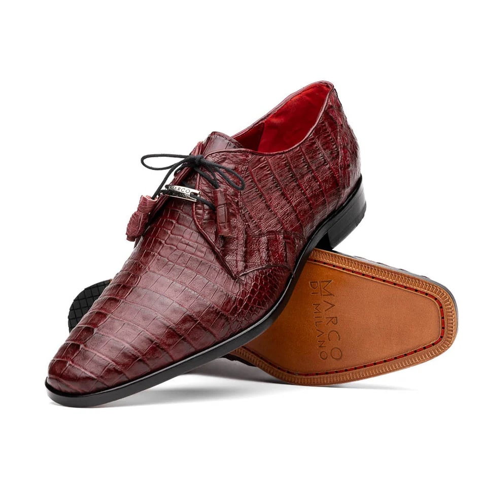 Marco Di Milano Lacio Men's Shoes Wine Exotic Crocodile Derby Oxfords - 6