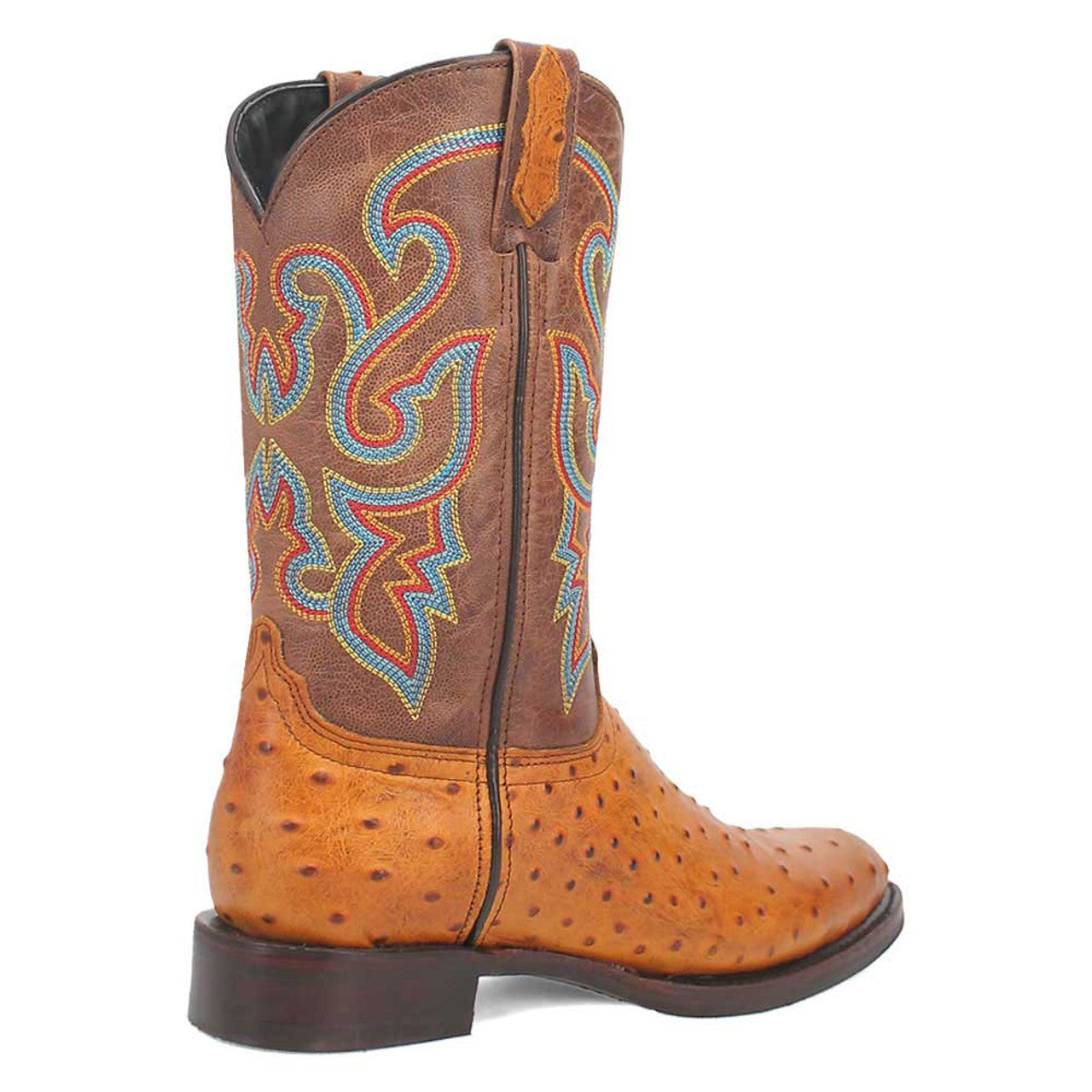Dingo Brown Ostrich Print Snip Toe Leather Boots - 6D