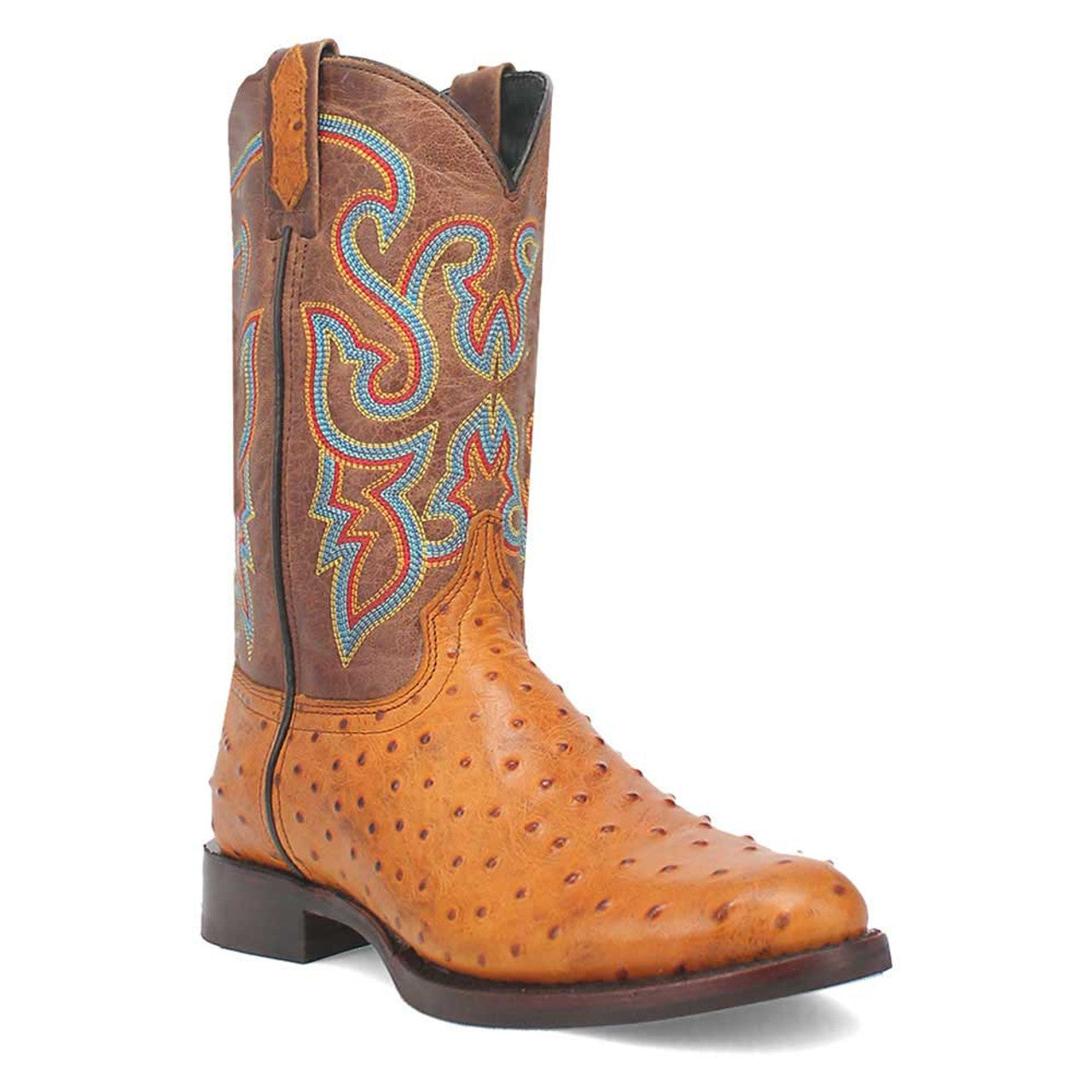 Dingo Brown Ostrich Print Snip Toe Leather Boots - 6D