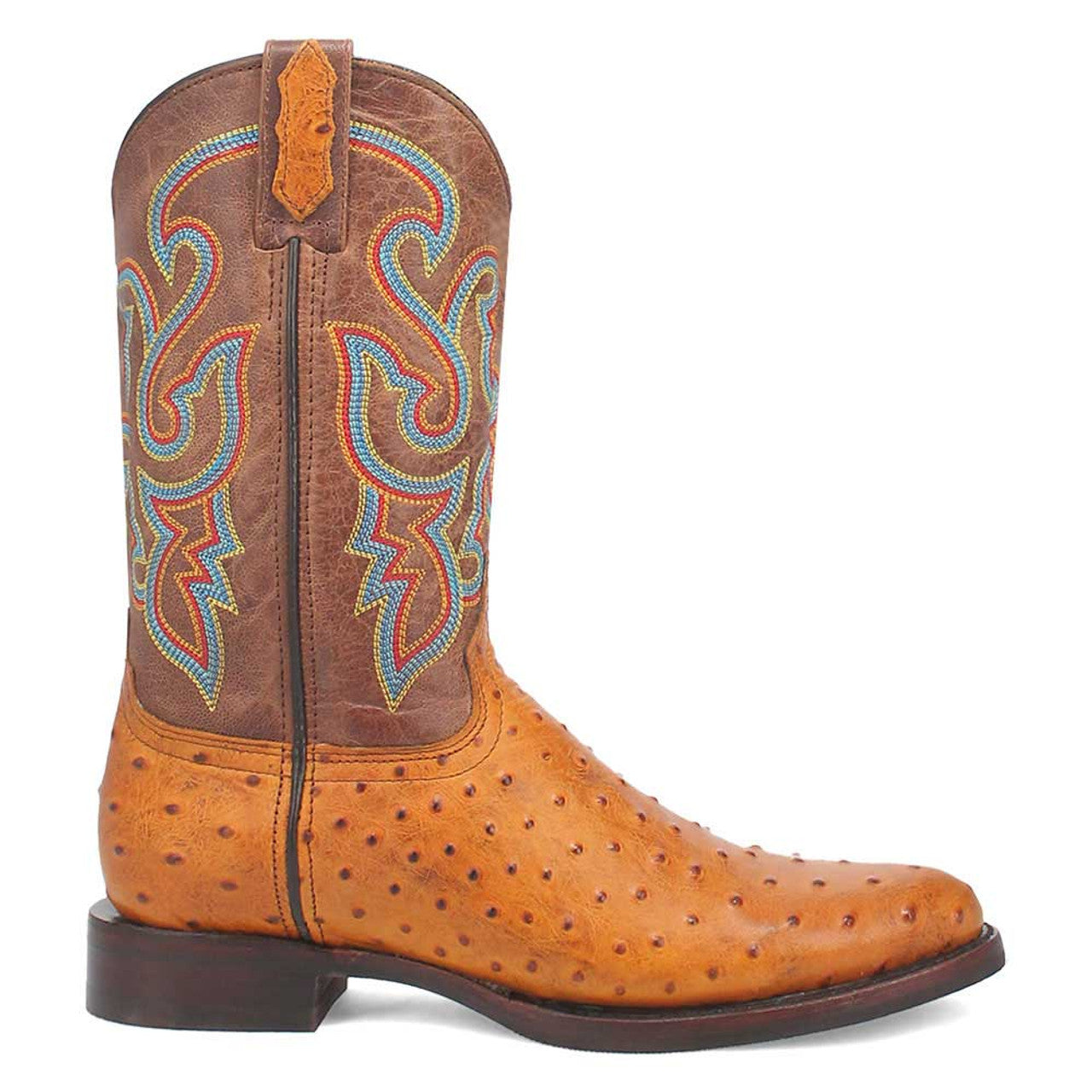 Dingo Brown Ostrich Print Snip Toe Leather Boots - 6D