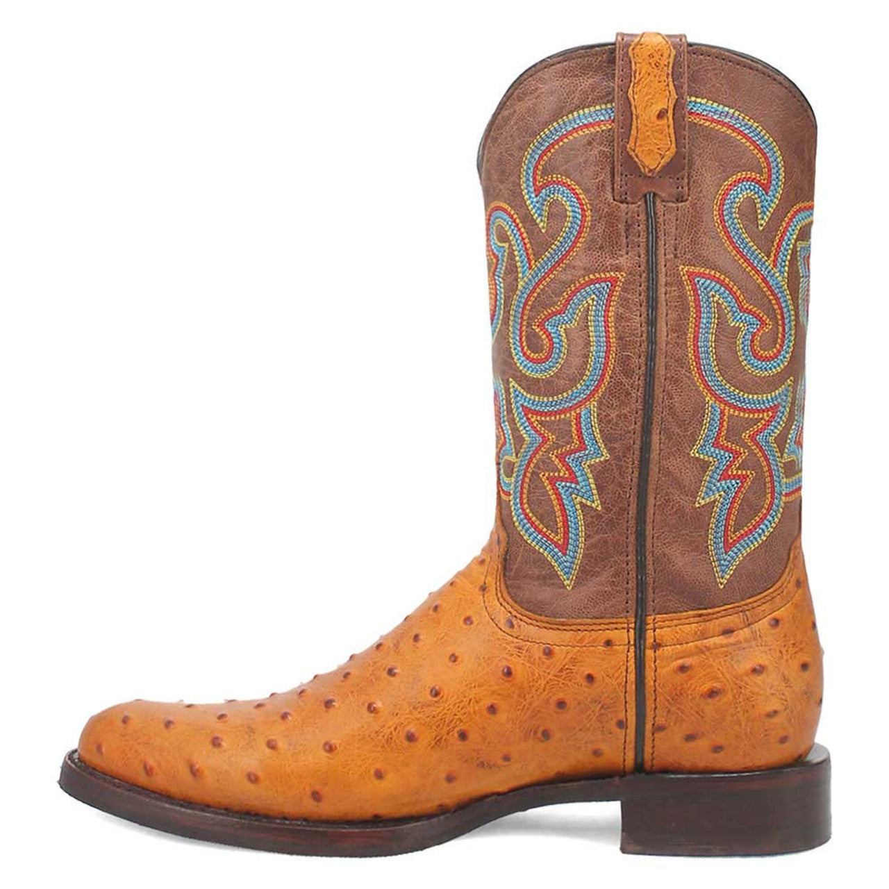 Dingo Brown Ostrich Print Snip Toe Leather Boots - 6D