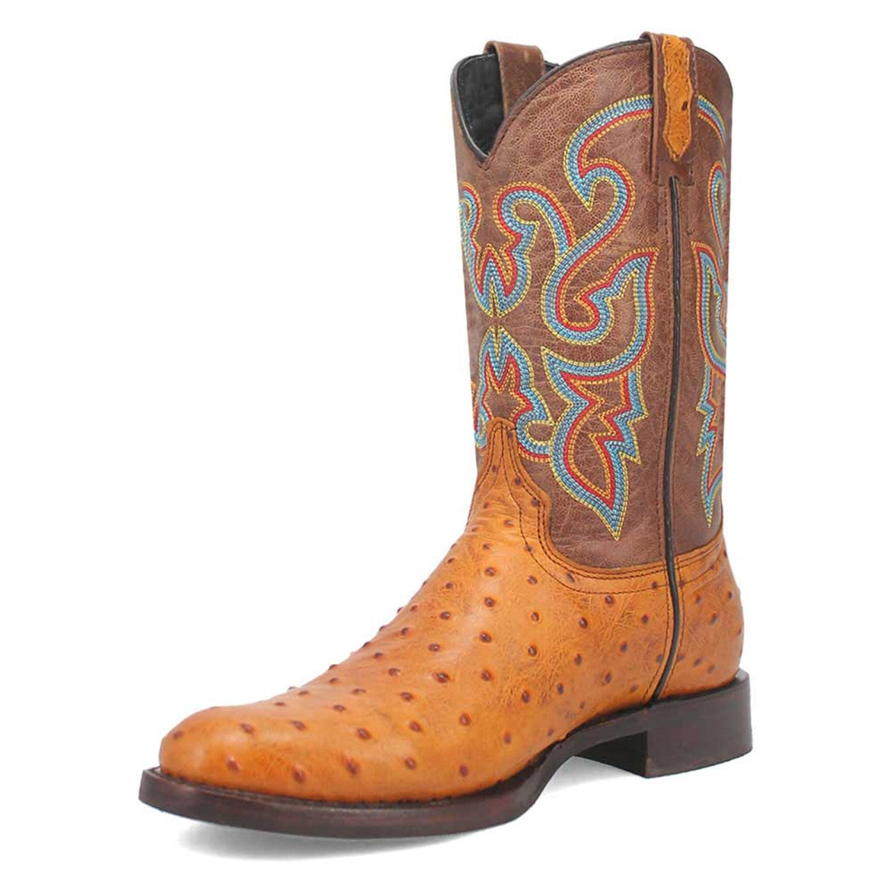 Dingo Brown Ostrich Print Snip Toe Leather Boots - 6D
