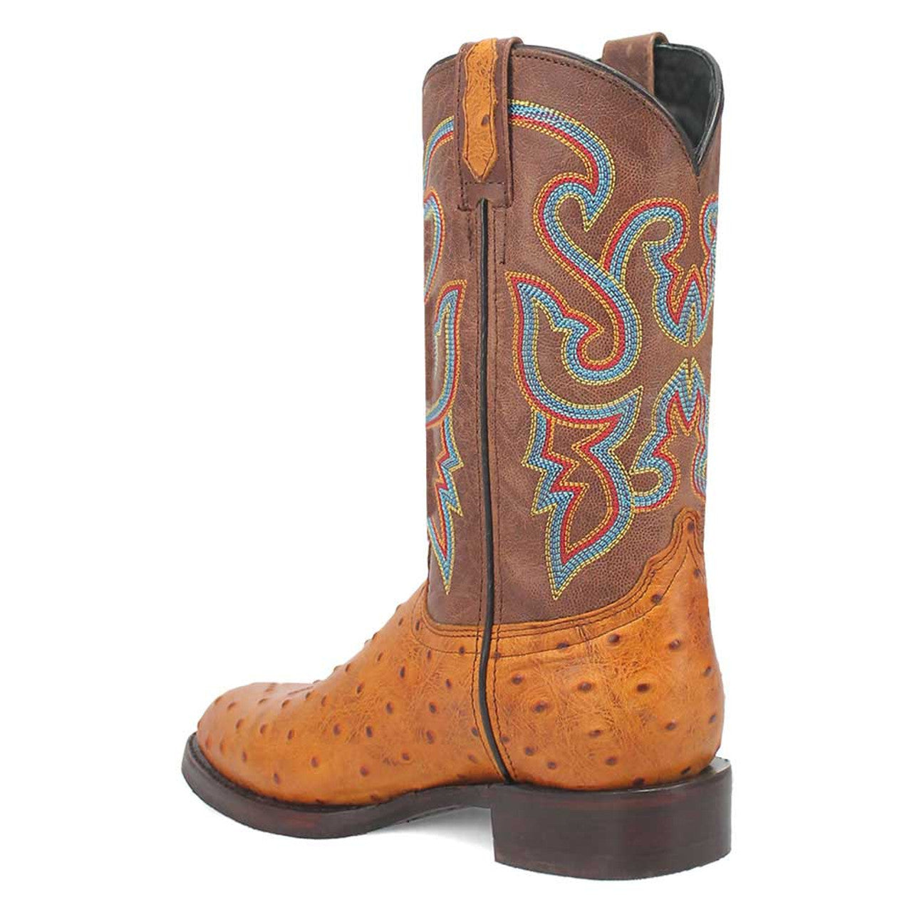 Dingo Brown Ostrich Print Snip Toe Leather Boots - 6D