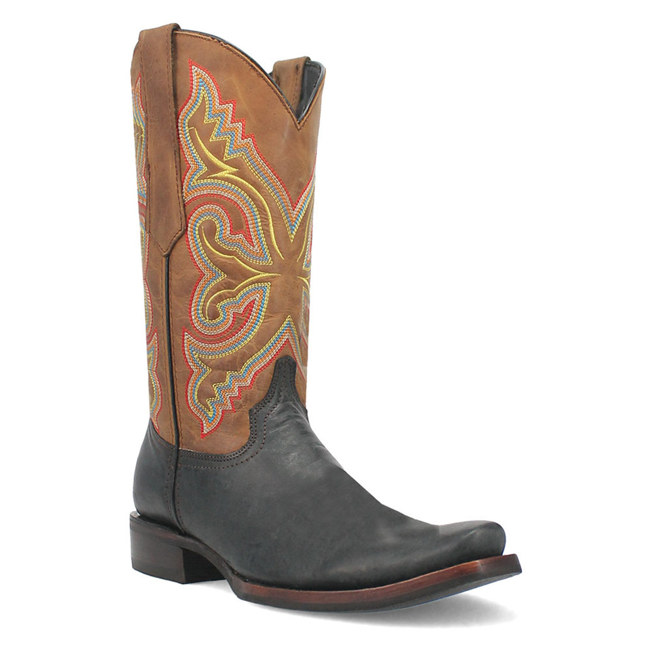 Dingo Black and Tan Snoot Toe Leather Western Boots - 6D
