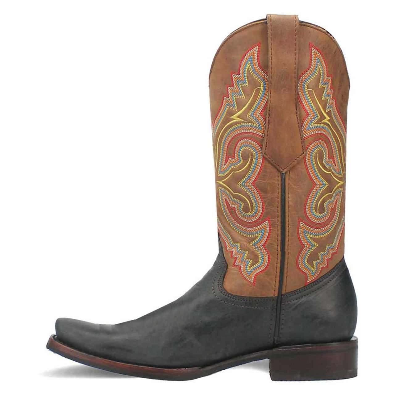 Dingo Black and Tan Snoot Toe Leather Western Boots - 6D