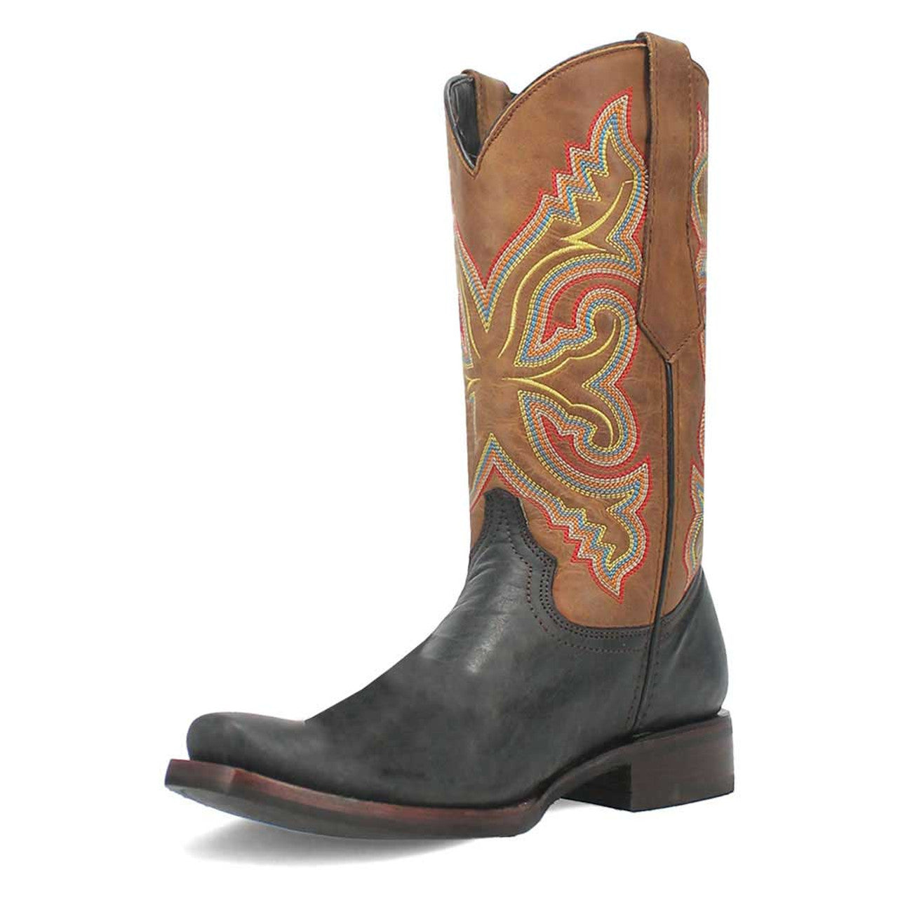 Dingo Black and Tan Snoot Toe Leather Western Boots - 6D