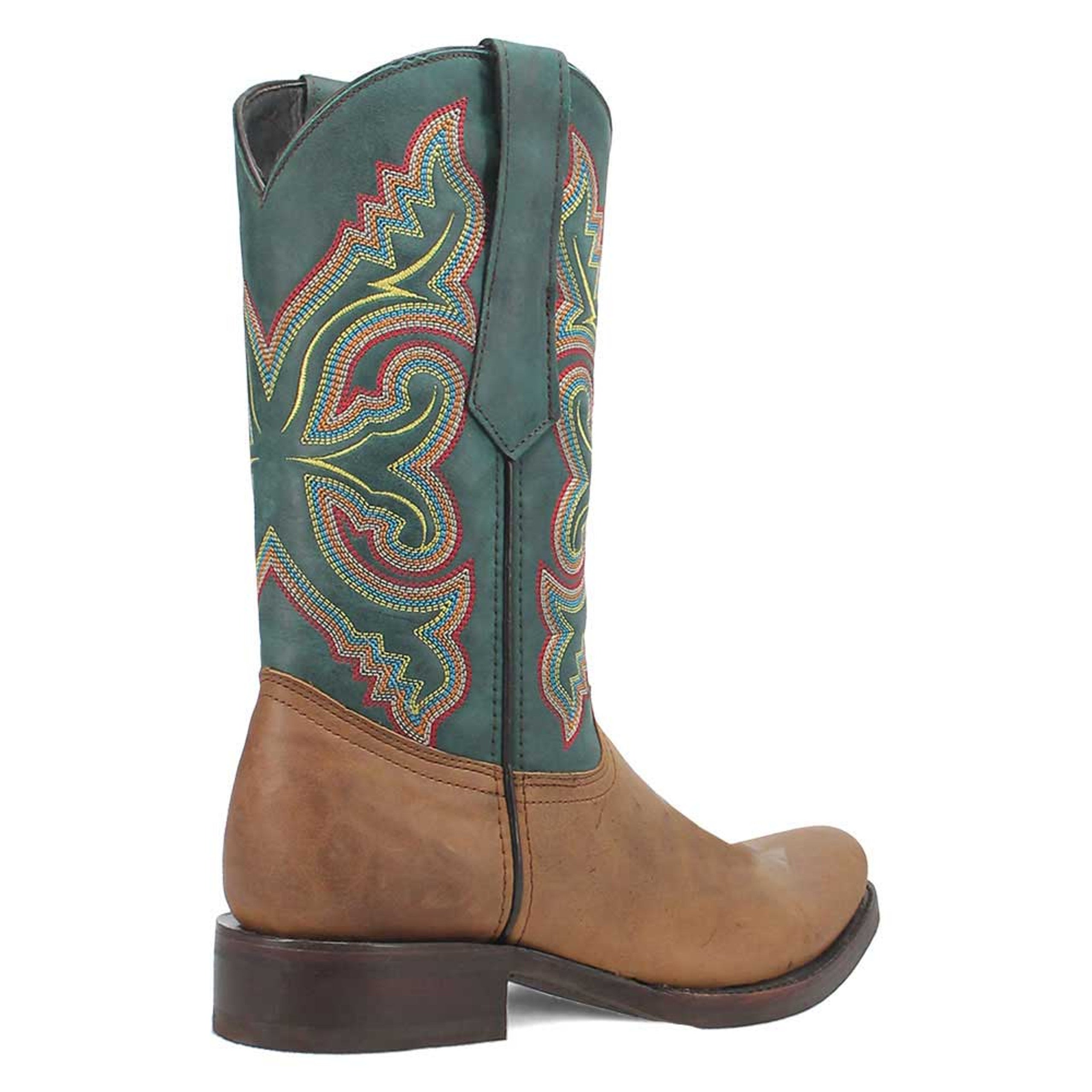 Dingo Tan and Green Snoot Toe Leather Western Boots - 6D