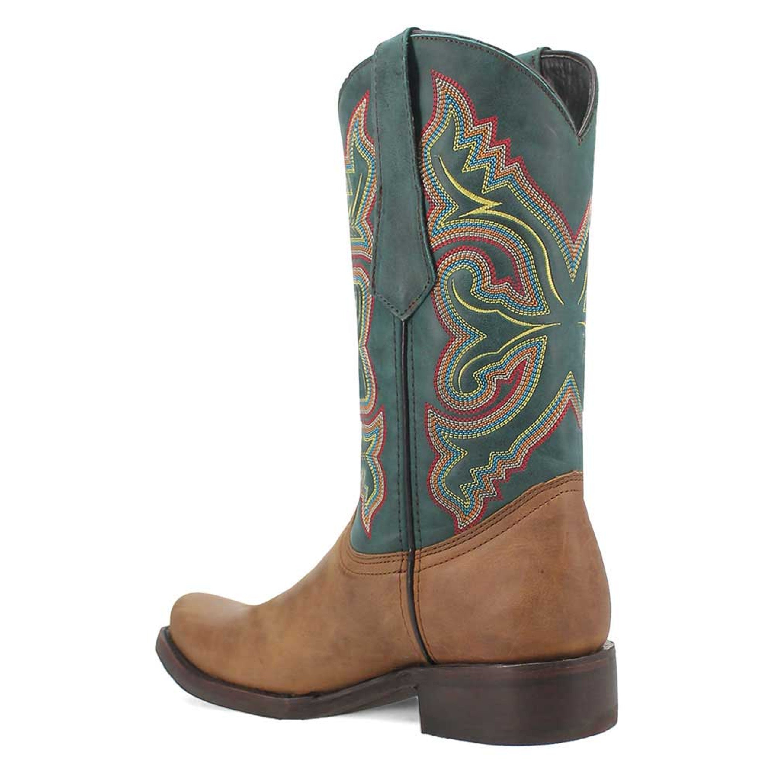 Dingo Tan and Green Snoot Toe Leather Western Boots - 6D