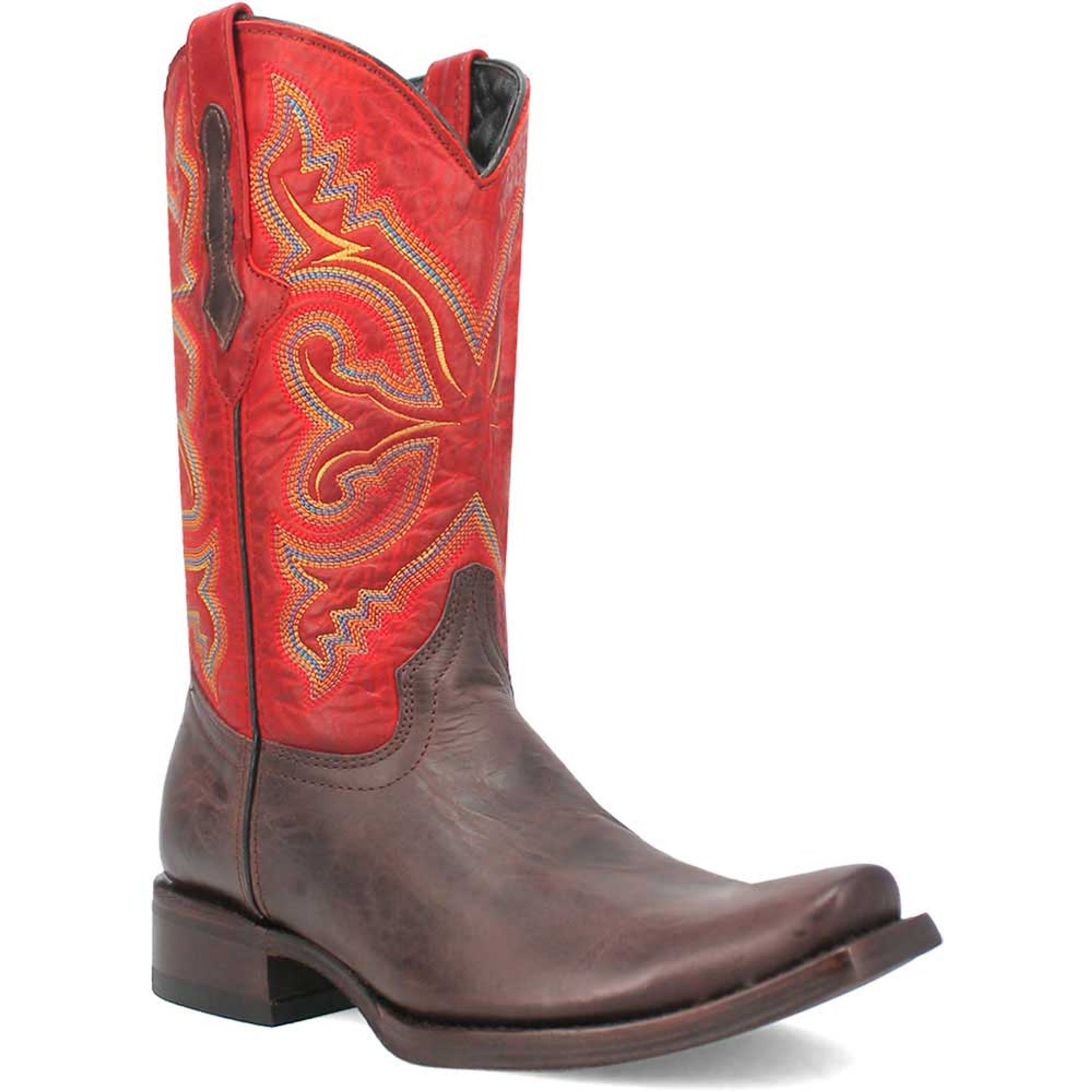 Dingo Brown and Red Snoot Toe Leather Western Boots - 6D