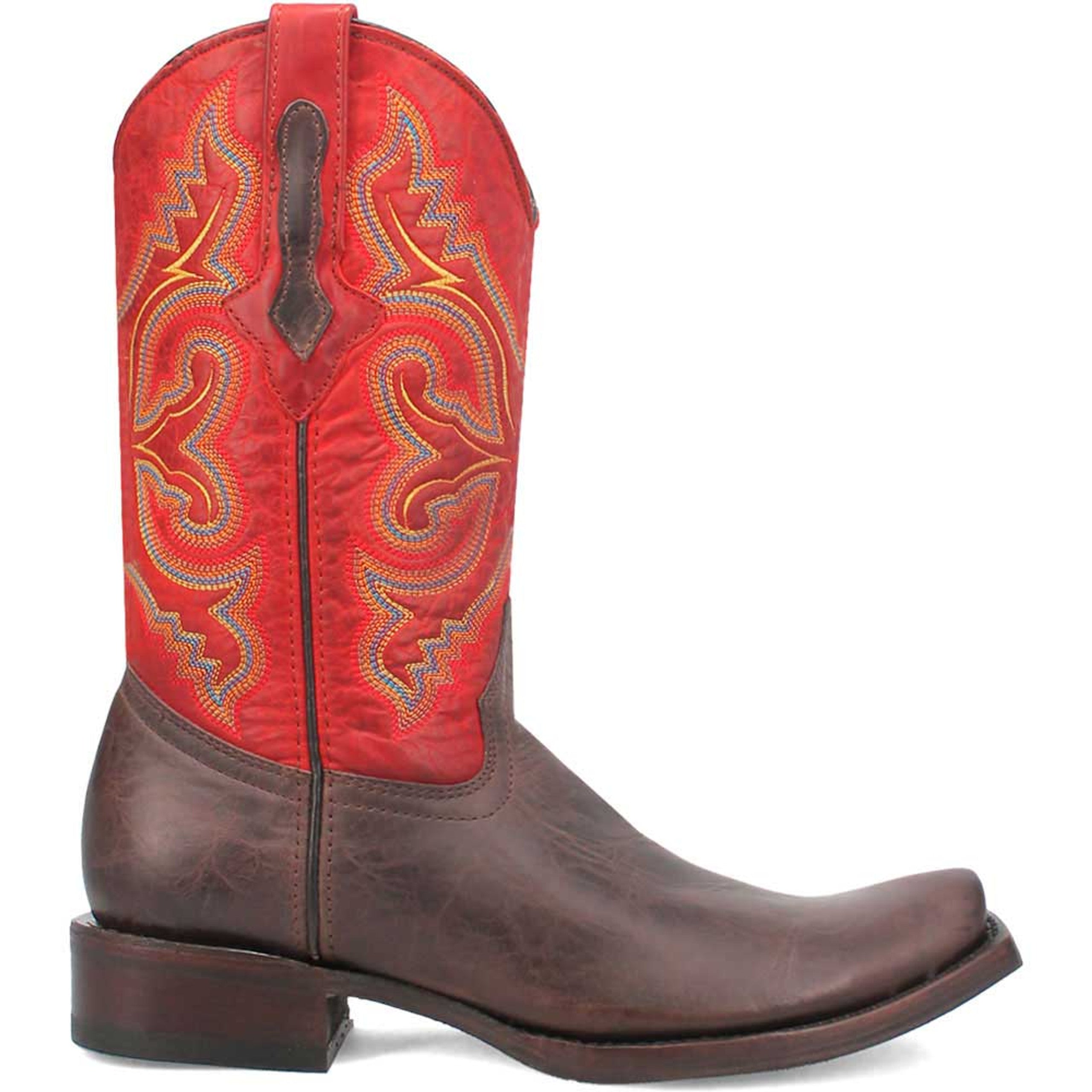 Dingo Brown and Red Snoot Toe Leather Western Boots - 6D
