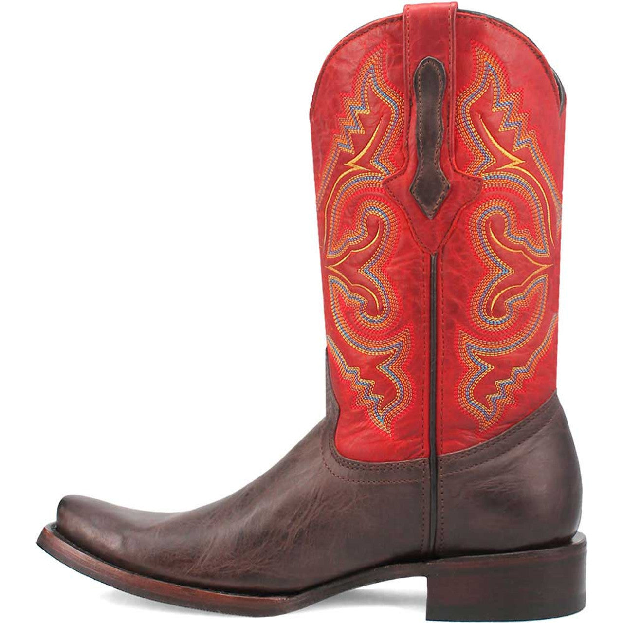 Dingo Brown and Red Snoot Toe Leather Western Boots - 6D