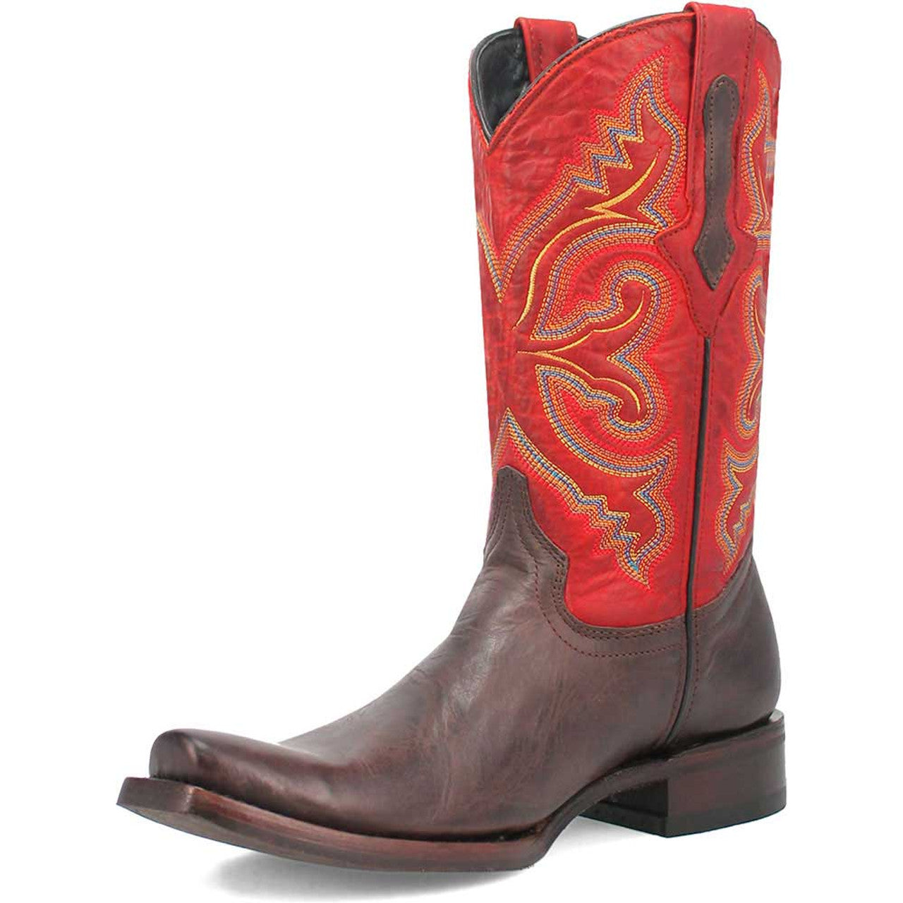 Dingo Brown and Red Snoot Toe Leather Western Boots - 6D