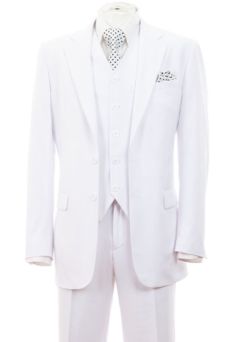 "White Modern Fit 2 Button Vested Suit for Men - Basic Style"