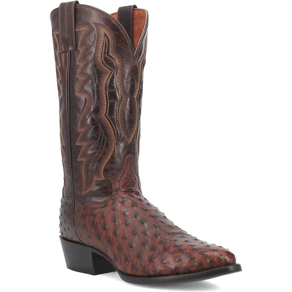 Dan Post Men’s Pershing Brown Full Quill Genuine Ostrich 13” Round Toe Cowboy Boot - 8D