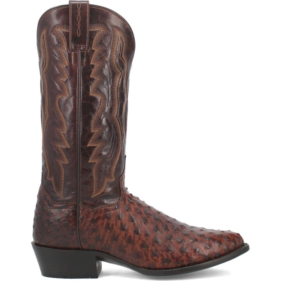 Dan Post Men’s Pershing Brown Full Quill Genuine Ostrich 13” Round Toe Cowboy Boot - 8D