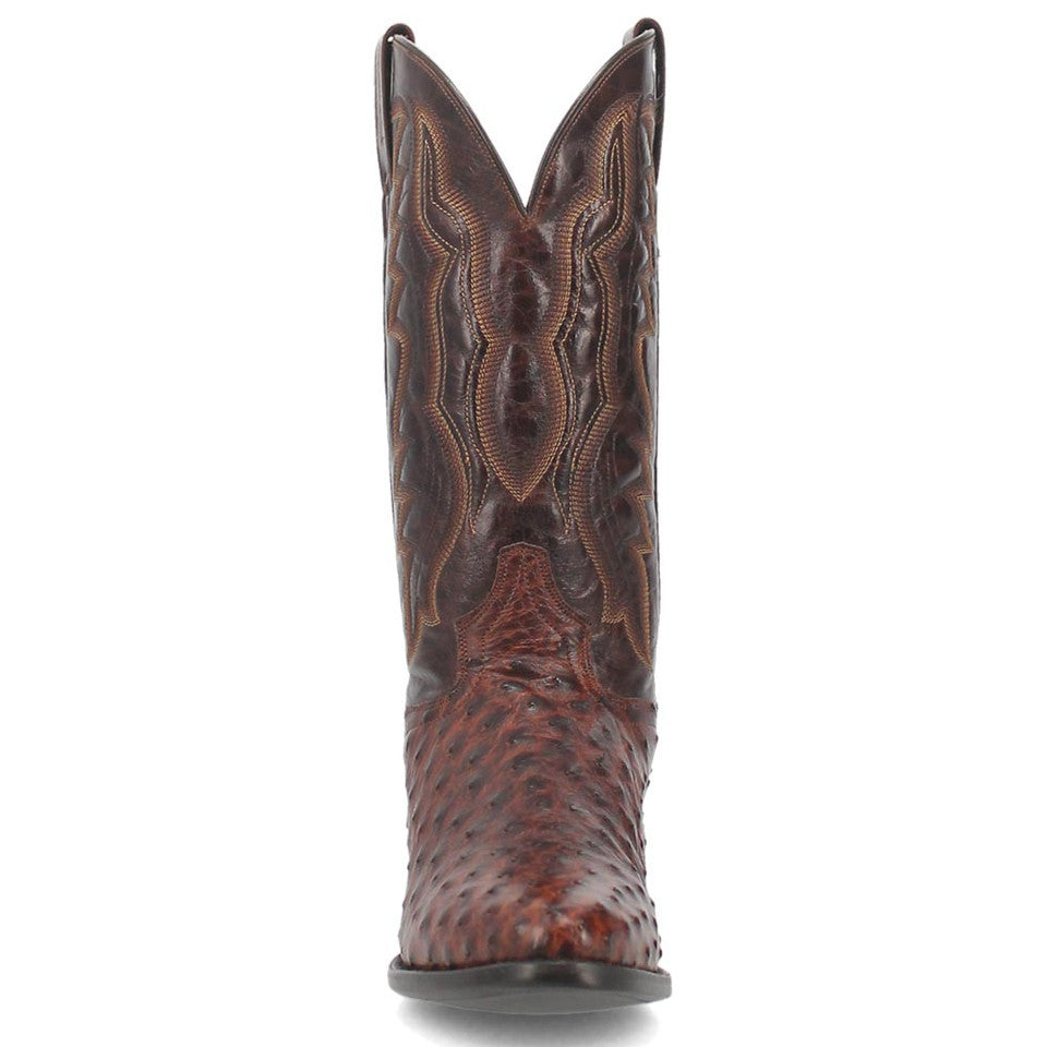 Dan Post Men’s Pershing Brown Full Quill Genuine Ostrich 13” Round Toe Cowboy Boot - 8D