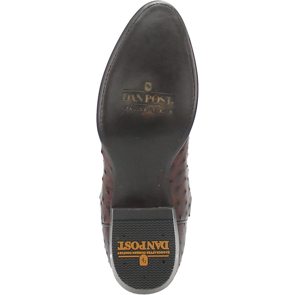 Dan Post Men’s Pershing Brown Full Quill Genuine Ostrich 13” Round Toe Cowboy Boot - 8D