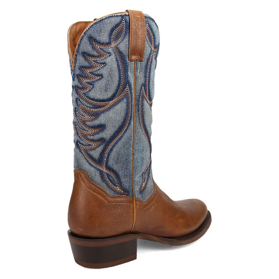 Dan Post Bullock Tan/ Denim Medium Toe Cowboy Boots - 8.5D