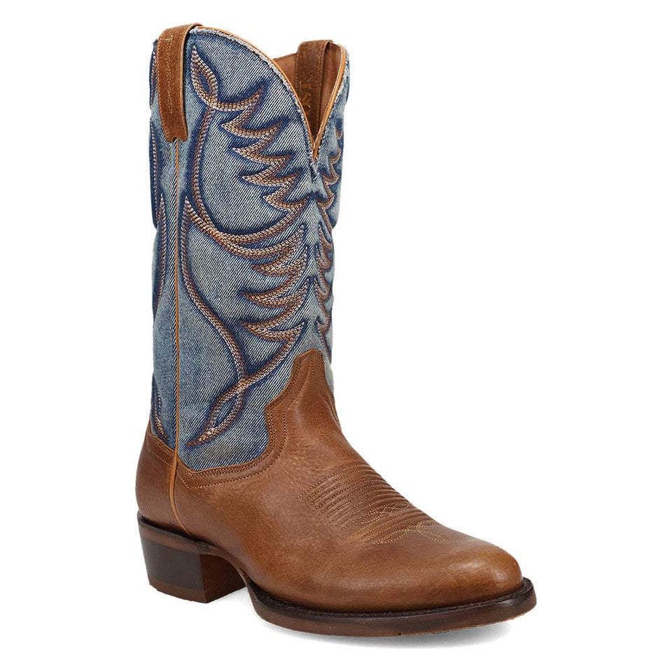 Dan Post Bullock Tan/ Denim Medium Toe Cowboy Boots - 8.5D