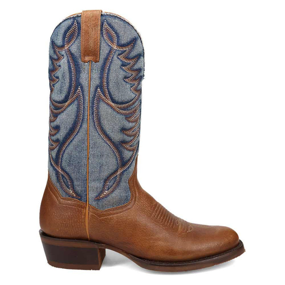 Dan Post Bullock Tan/ Denim Medium Toe Cowboy Boots - 8.5D