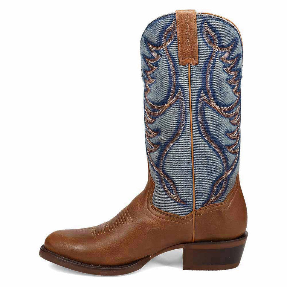 Dan Post Bullock Tan/ Denim Medium Toe Cowboy Boots - 8.5D