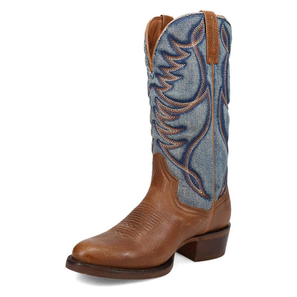 Dan Post Bullock Tan/ Denim Medium Toe Cowboy Boots - 8.5D