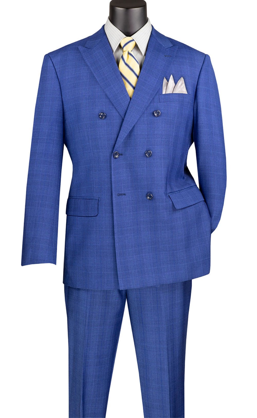 Alexander Collection - Blue Double Breasted 2 Piece Suit Regular Fit Glen Plaid - Blue