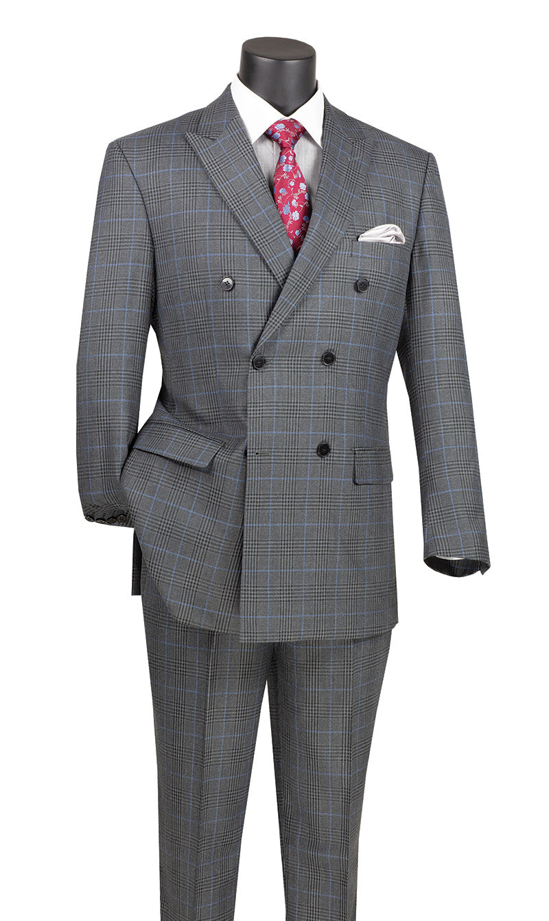 Alexander Collection - Charcoal Double Breasted 2 Piece Suit Regular Fit Tone on Tone Windowpane - Charcoal