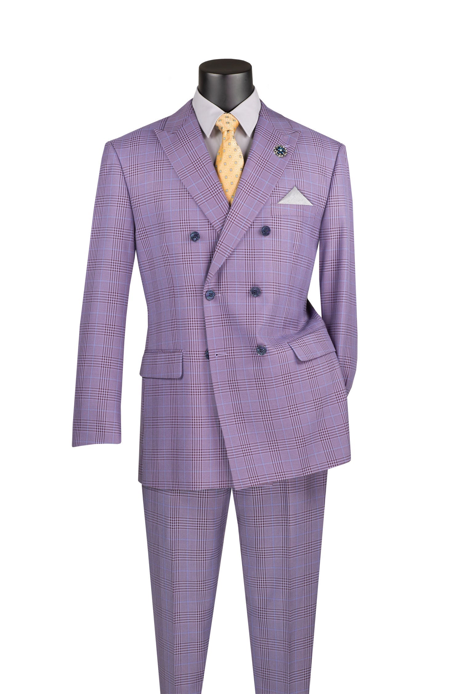 Alexander Collection - Light Purple Double Breasted 2 Piece Suit Regular Fit Tone on Tone Windowpane - Light Purple