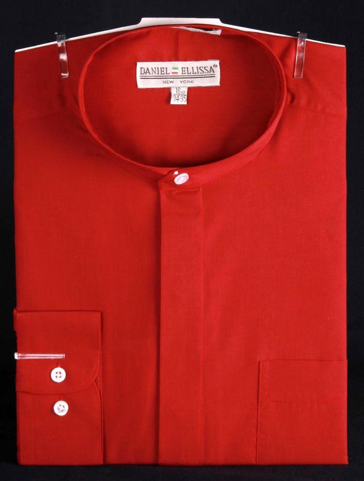 "Red Men's Classic French Front Dress Shirt with Banded Collar"