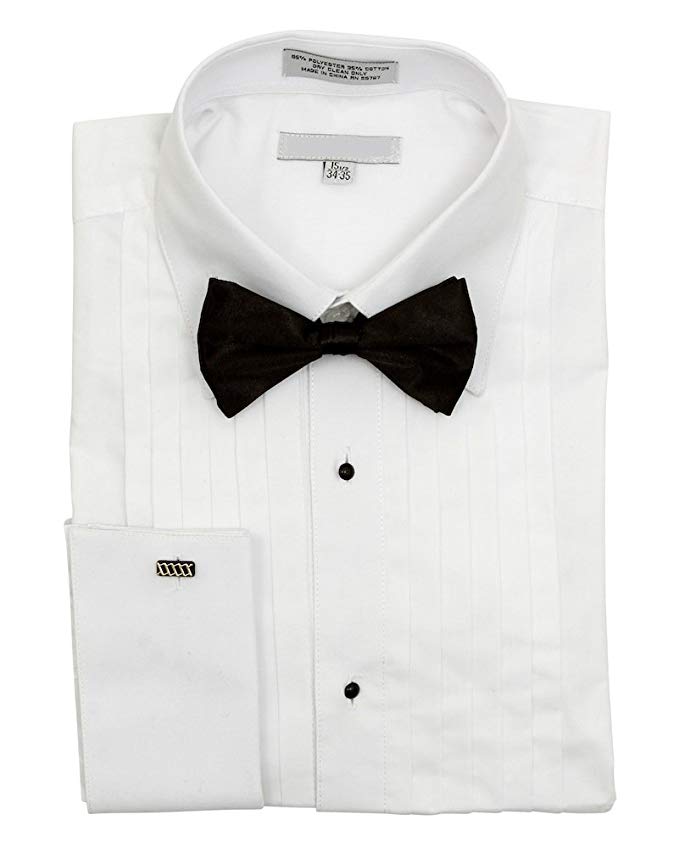 "White Tuxedo Shirt & Bowtie Set - Men's Regular Fit, Point Collar" - 14Â½ 32/33