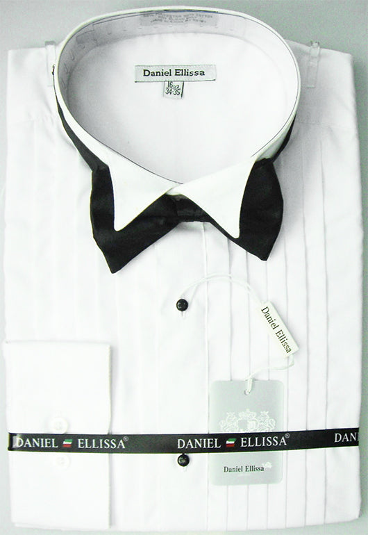 "Wing Collar Tuxedo Shirt & Bowtie Set - Men's Regular Fit White"