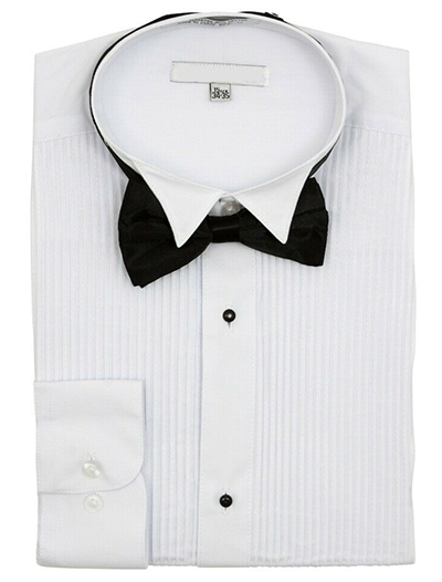 "Men's White Tuxedo Shirt Set - Regular Fit, Wing Collar, Mini Pleat & Bowtie" - 14Â½ 32/33