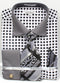 "Men's Lattice Pattern Dress Shirt Set - Contrast Collar, French Cuff, Black & White"