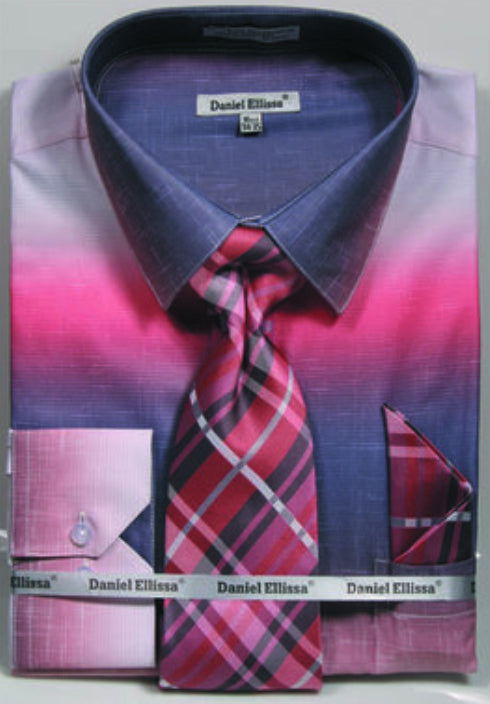 Salmon Men's Dress Shirt & Tie Set - Multi-Color Faded Print - 15Â½ 33/34