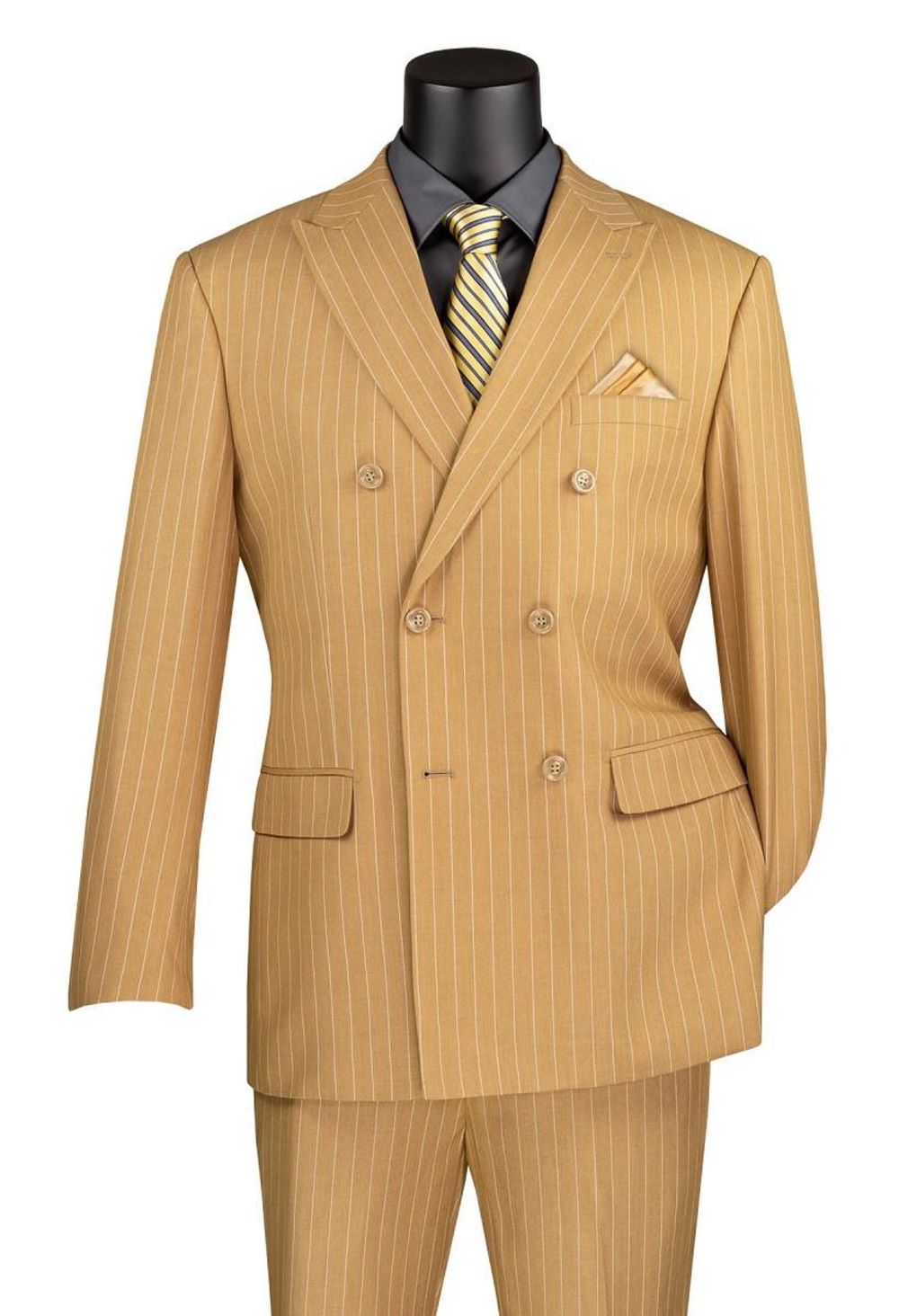 Rockefeller Collection - Double Breasted Stripe Suit Camel Regular Fit 2 Piece - Camel