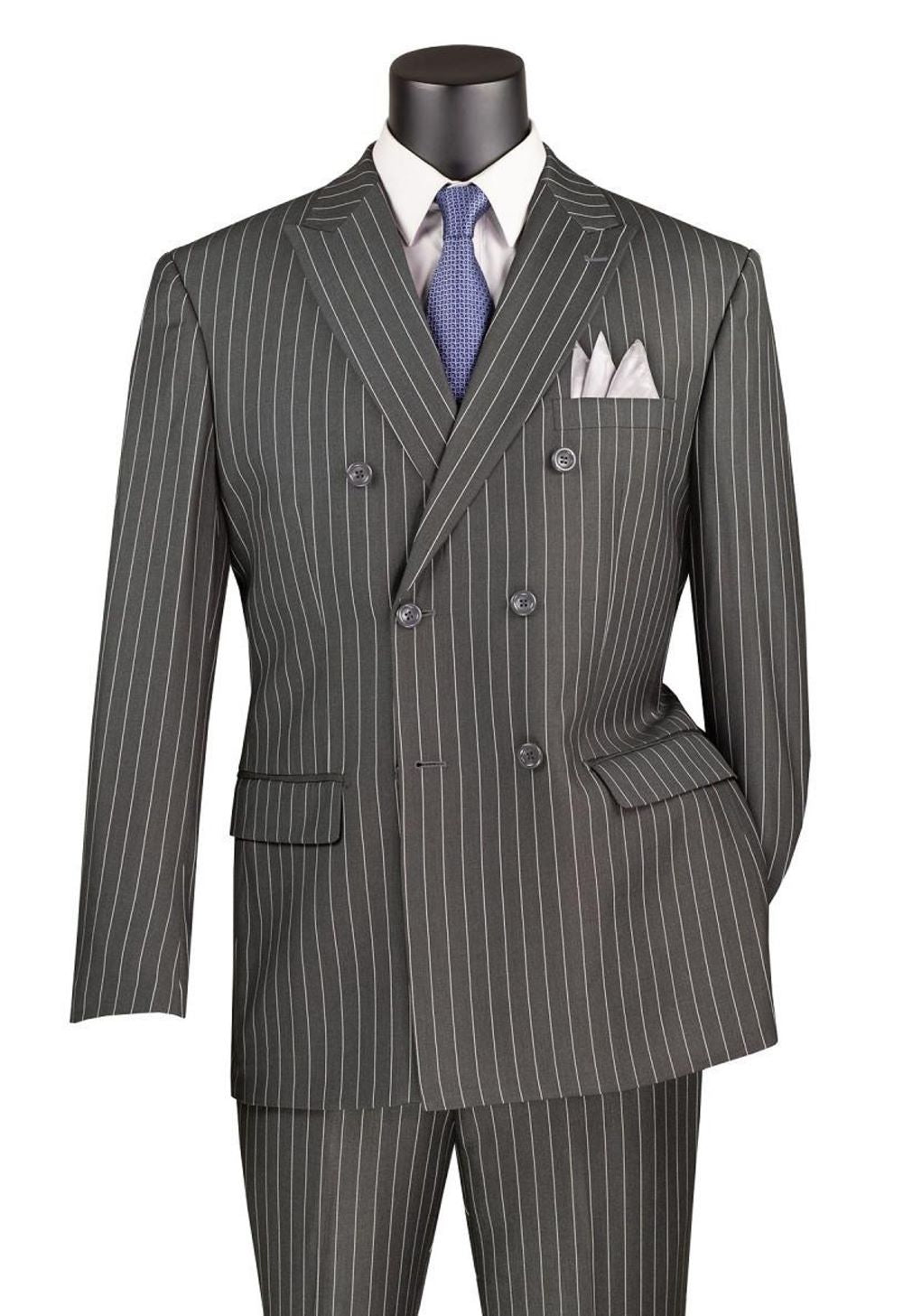 Rockefeller Collection - Double Breasted Stripe Suit Charcoal Regular Fit 2 Piece - Charcoal
