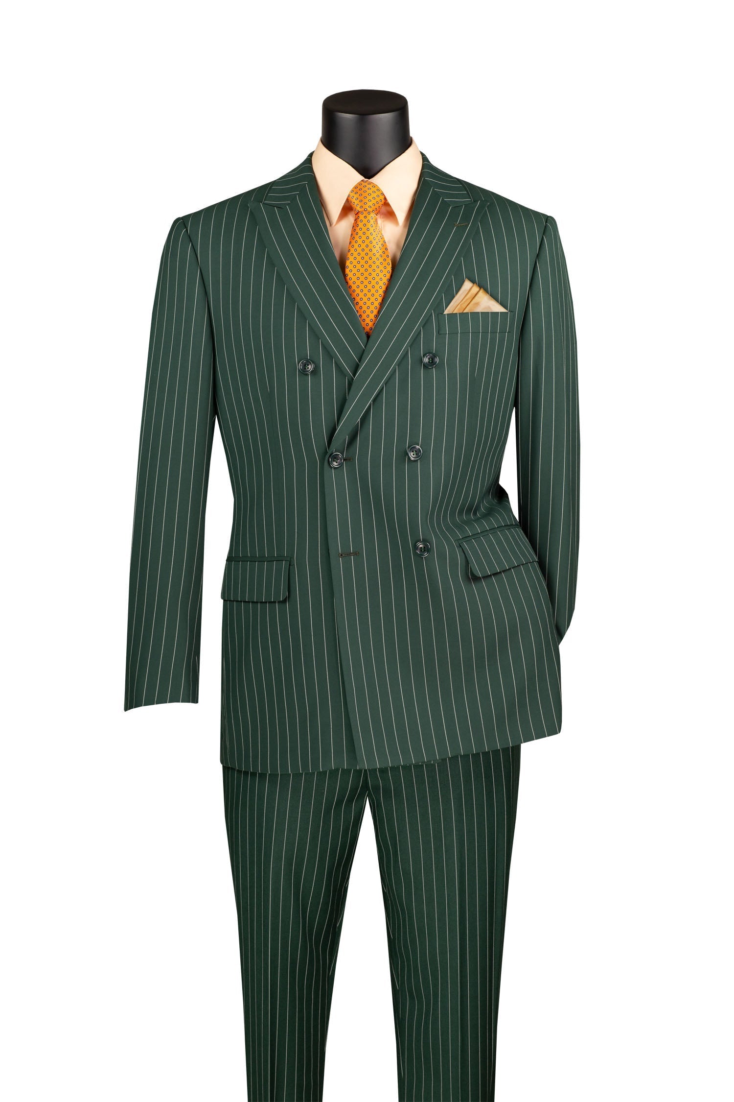 Rockefeller Collection - Double Breasted Stripe Suit Hunter Green Regular Fit 2 Piece - Hunter Green