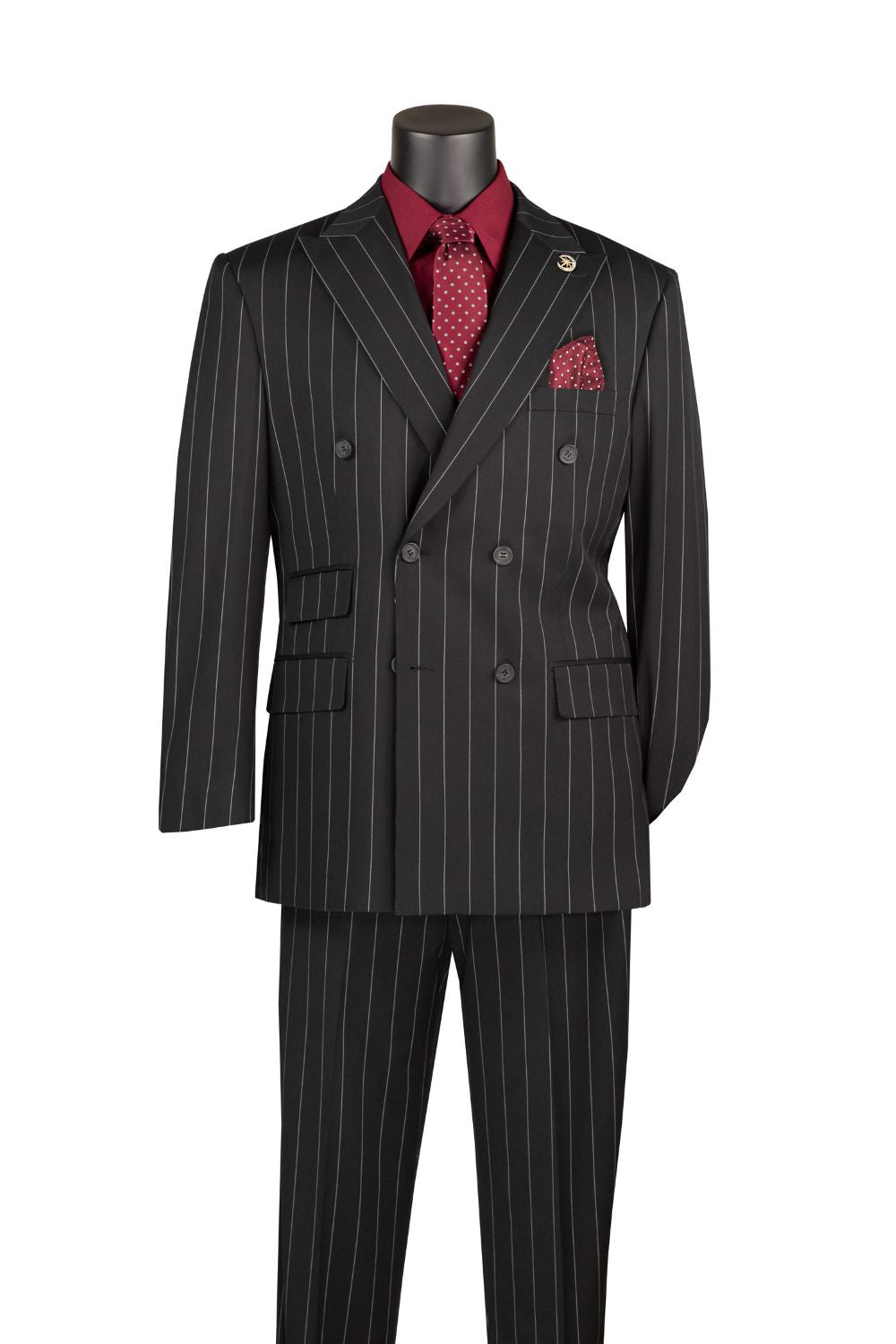 Tuscany Collection - Regular Fit 2-Piece Pinstripe Double Breasted Suit - Black