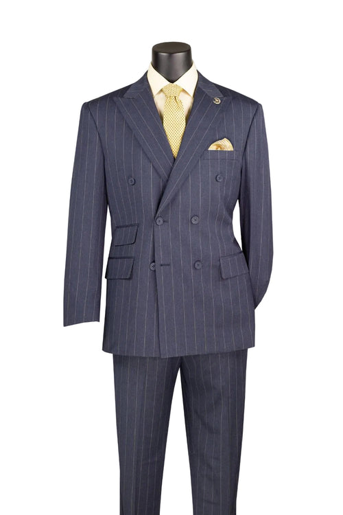 Tuscany Collection - Regular Fit 2-Piece Pinstripe Double Breasted Suit - Denim Blue