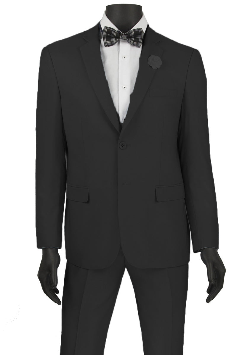 Mens Slim Fit Wool Feel Suit in Black - 36 Short