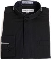 Daniel Ellissa Convertible Cuffs Banded Collar Black Fashion Dress Collarless Men's Dress Shirt