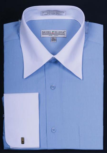 Daniel Ellissa Bright Two Tone Solid French Cuff Blue Shirt - Small 14.5" Neck / 32-33" Sleeve