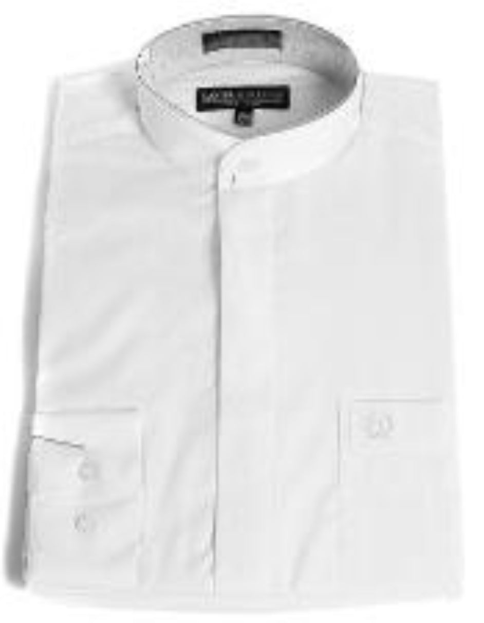 Daniel Ellissa Hidden Placket Buttons Banded Collar White Fashion Dress Comfort Collarless Men's Dress Shirt - Medium 15.5" Neck / 34-35" Sleeve