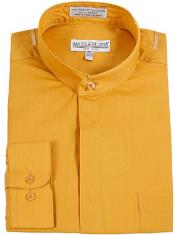 Daniel Ellissa Banded Collar Gold (Mustard) Collarless Men's Dress Shirt - Small 14.5" Neck / 32-33'' Sleeve