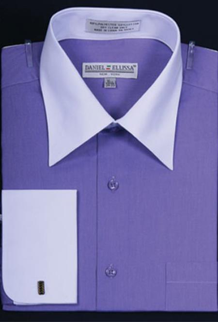 Affordable Clearance Cheap Mens Dress Shirt Sale Online Trendy - Bright Two Tone Solid French Cuff Lavender Big And Tall Shirt - 18.5" Neck / 36-37" Sleeve