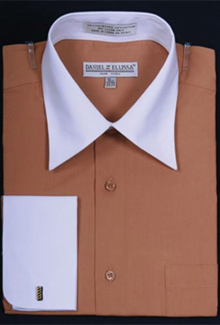 Affordable Clearance Cheap Mens Dress Shirt Sale Online Trendy - Tan Men's Daniel Ellissa Bright Shirt - Small 14.5" Neck / 32-33" Sleeve