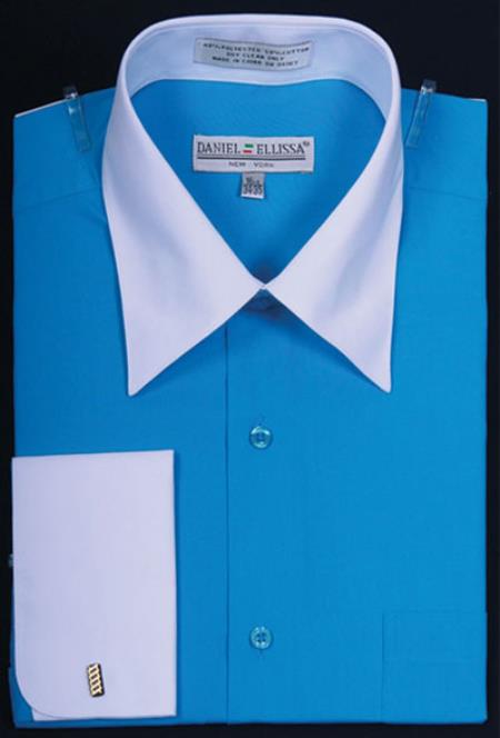 Affordable Clearance Cheap Mens Dress Shirt Sale Online Trendy - Mens Turquoise Dress Shirt Turquoise Bright Two Tone Solid French Cuff Shirt