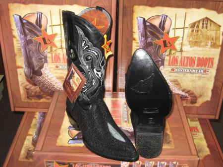 Classic Cushioned Leather Pull Strap Black Los Altos Boots Mantarraya Skin Single Stone Western Cowboy Boot - 6EE